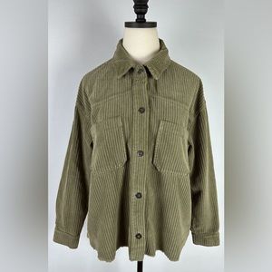 ZARA Olive Green Corduroy Shirt Jacket L Raw Hem Shacket